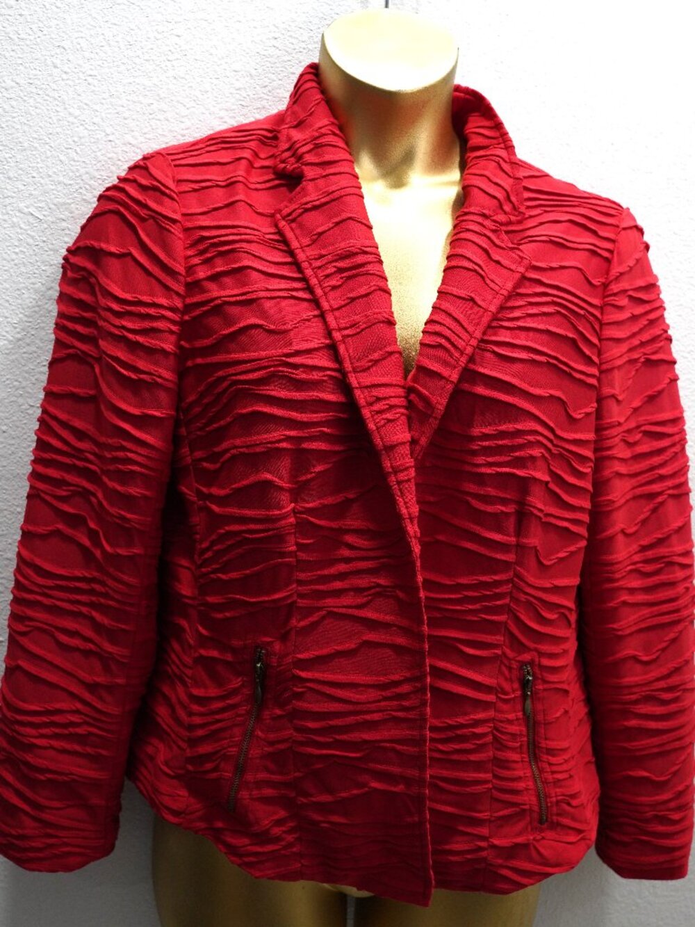 Chico's Red Knit Textured Zip Pocket Blazer Jacket size 2